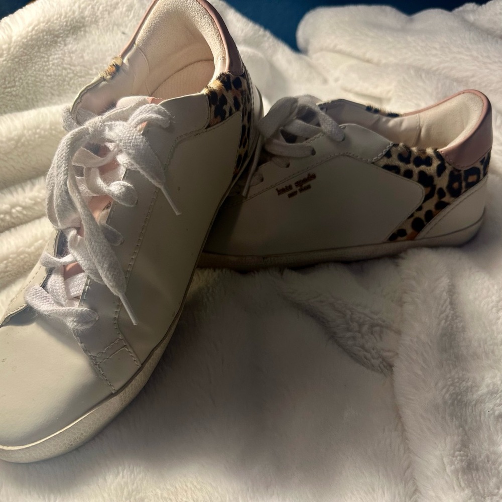 Kate Spade White and Leopard Print Sneakers